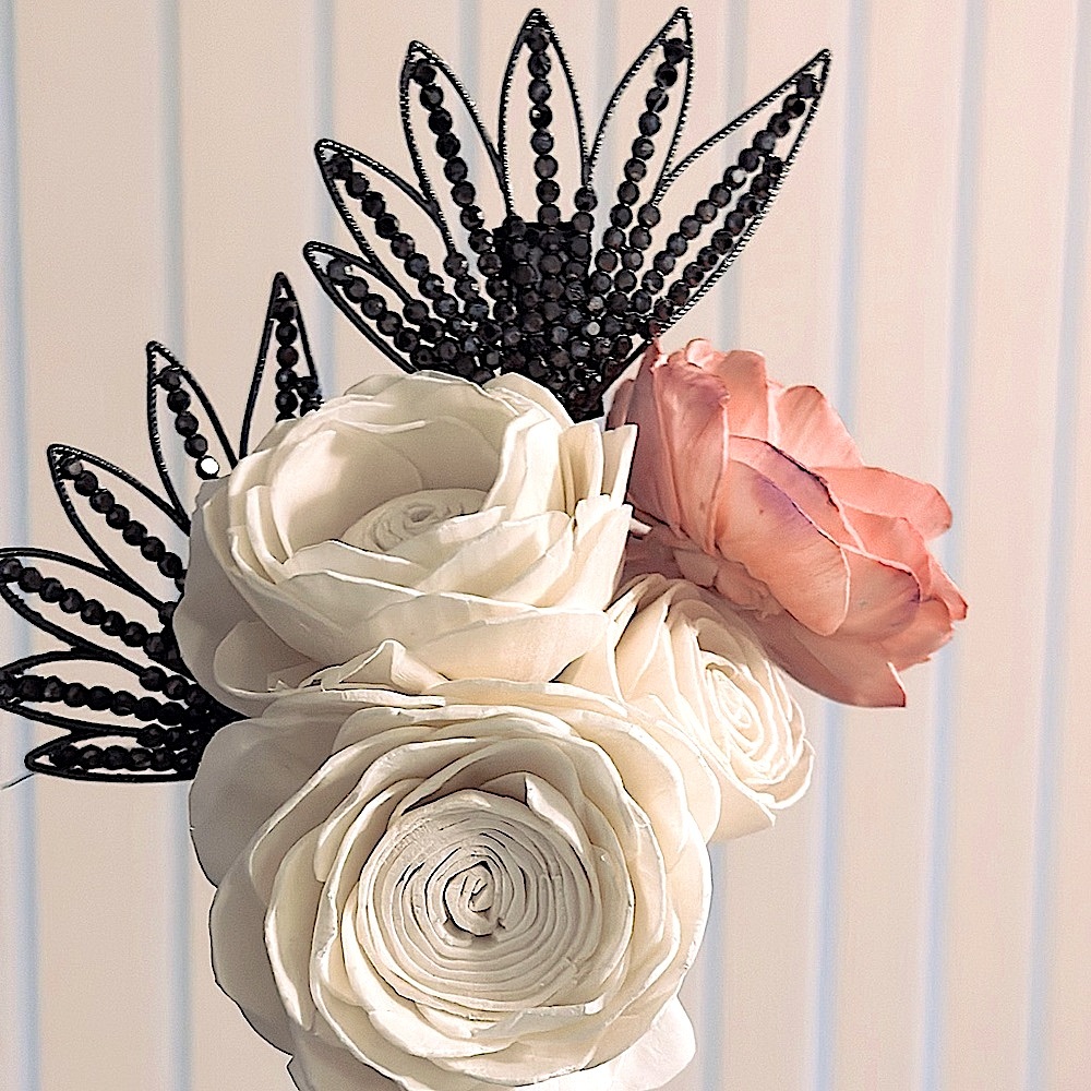Sola Wood Mini Bouquet Flowers - Handmade - pink white black READ NOTE